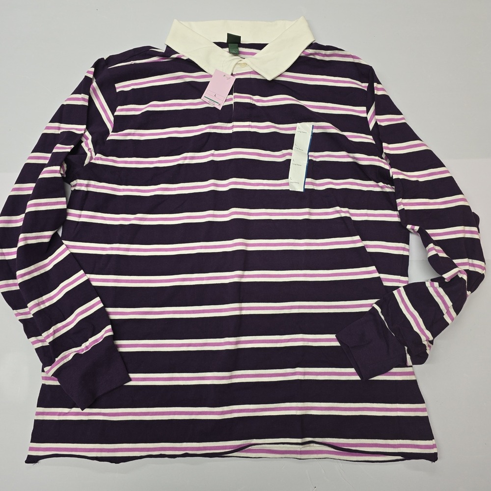 Wild Fable Women's‎ Striped Rugby Shirt Long Sleeve Purple White Pink Size L
